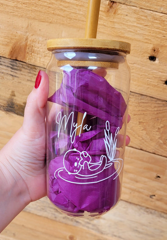 Animal Glass Can with Bamboo Lid & Straw