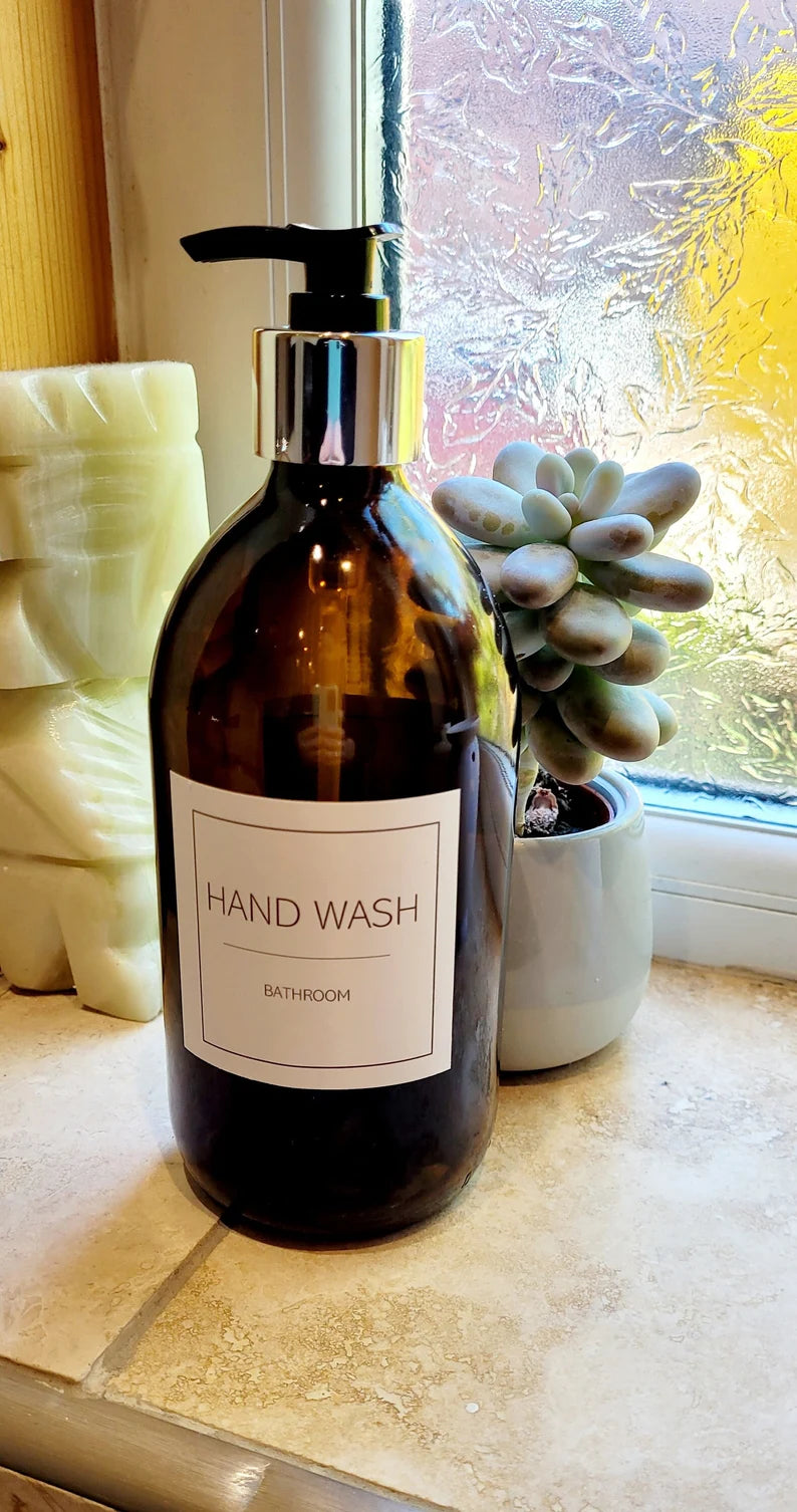 Minimalistic Glass Amber Pump Bottle