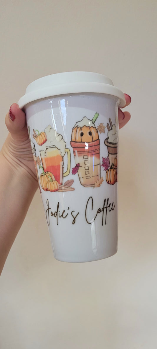 Ceramic Pumpkin Coffee Travel Mug